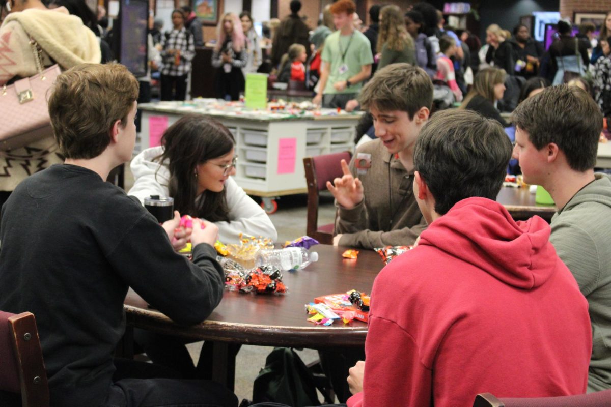 Seniors in the library enjoying Senior Boos